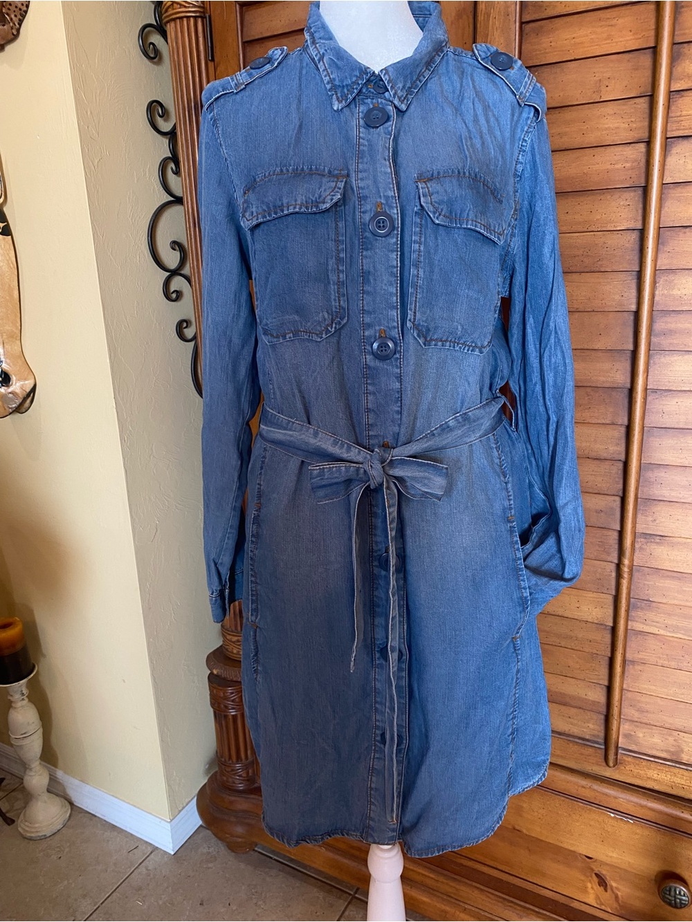Velvet Heart Blue Denim Shirt Dress with Tie Waist